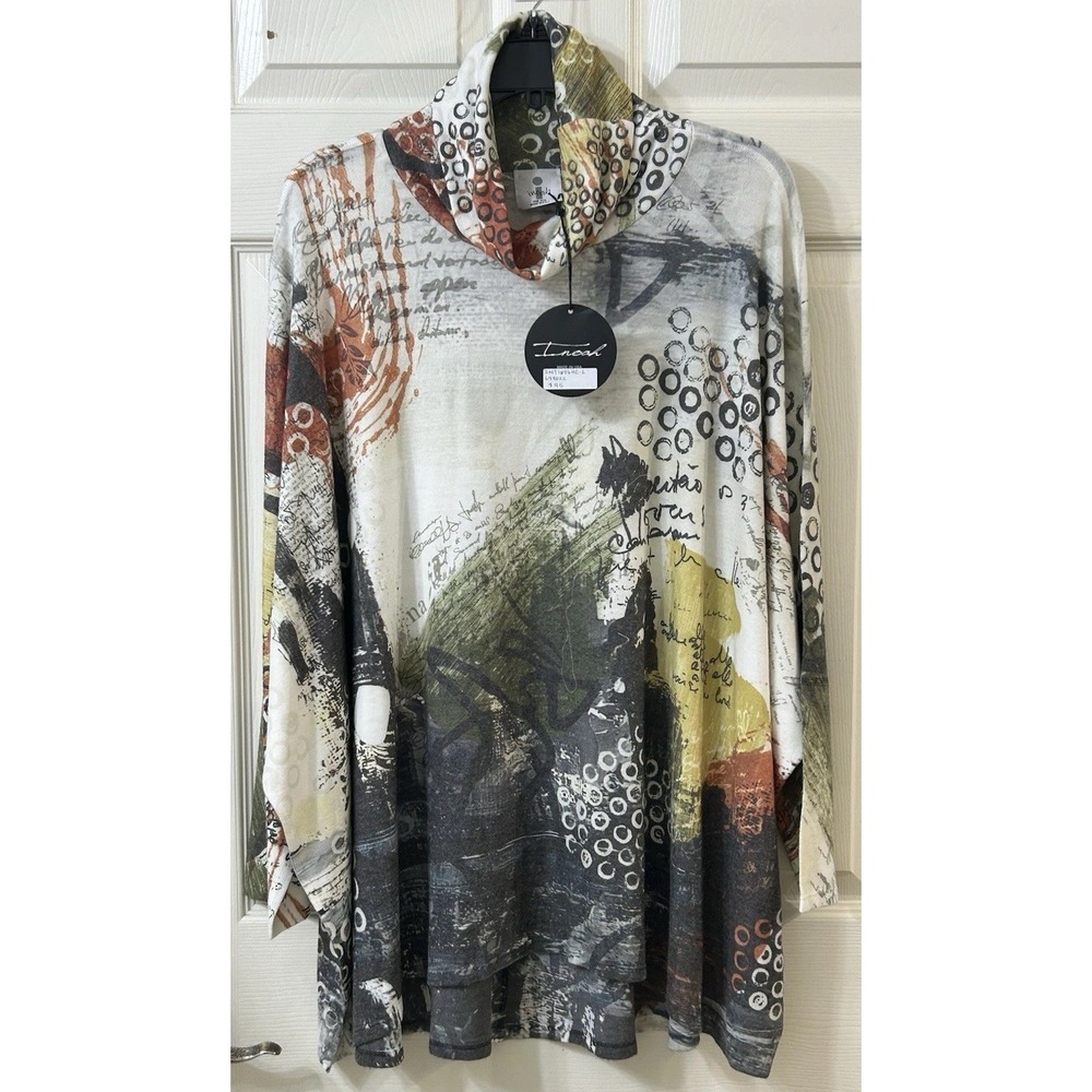 NEW Inoah OS (One Size) Tunic Long Sleeve Cowl Neck Wearable Art Multicolor